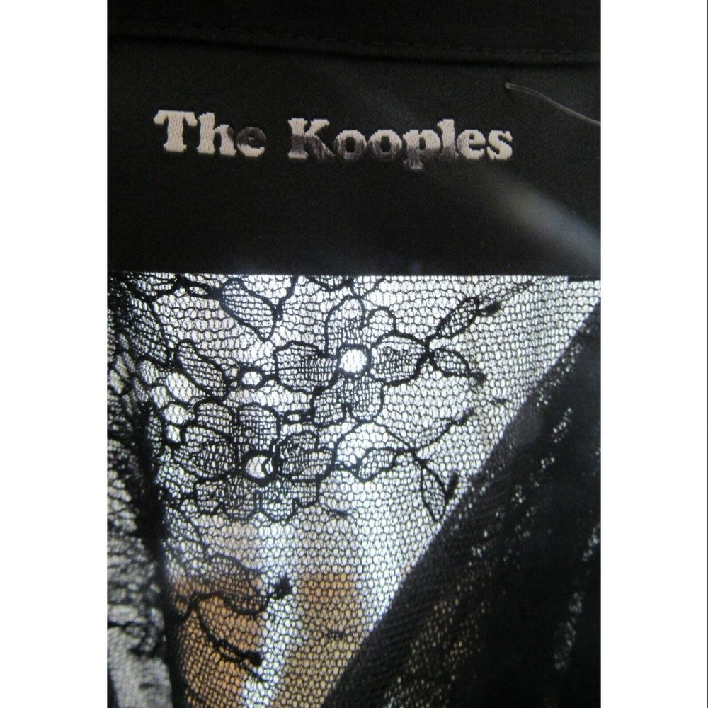 Kooples White Lace Collar Button Fron A-Line Ruffle Silk Black Dress Women's L - Picture 8 of 8